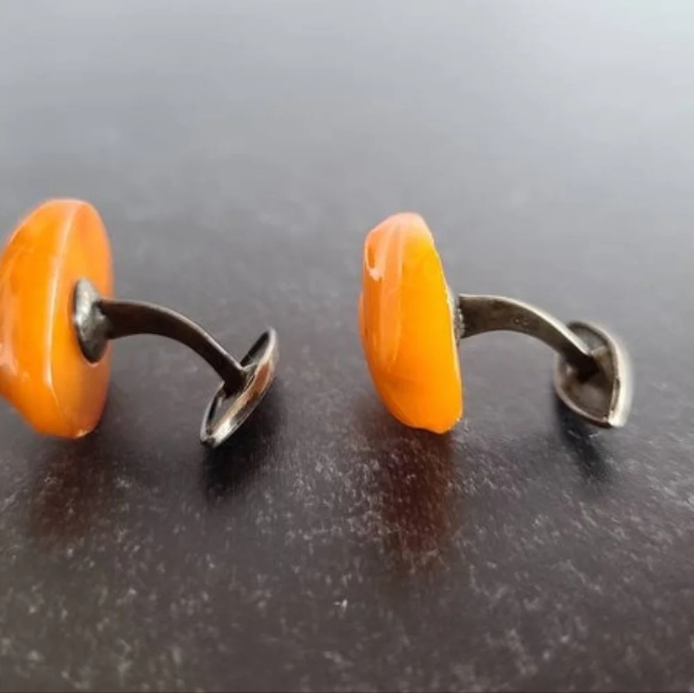 Vintage 830 Silver Amber Cufflinks